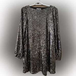 NWT Steve Madden Silver Sequin Long Sleeve Dress